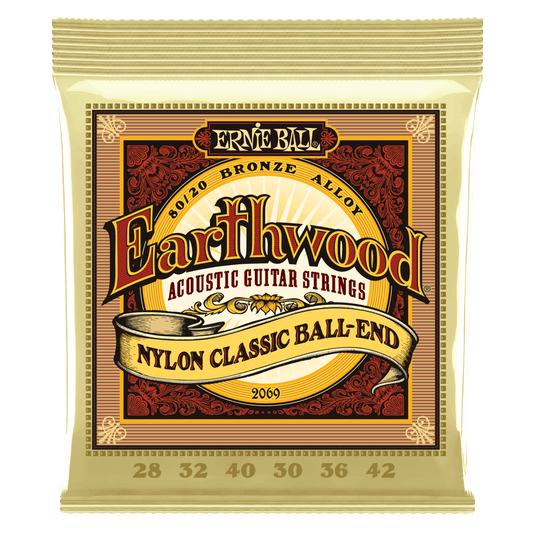 Ernie Ball EARTHWOOD 80/20 BRONZE NYLON BALL END FOLK/CLASSICAL GUITAR STRINGS - CLEAR & GOLD